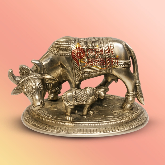 Brass Kamdhenu Cow with Calf Idol