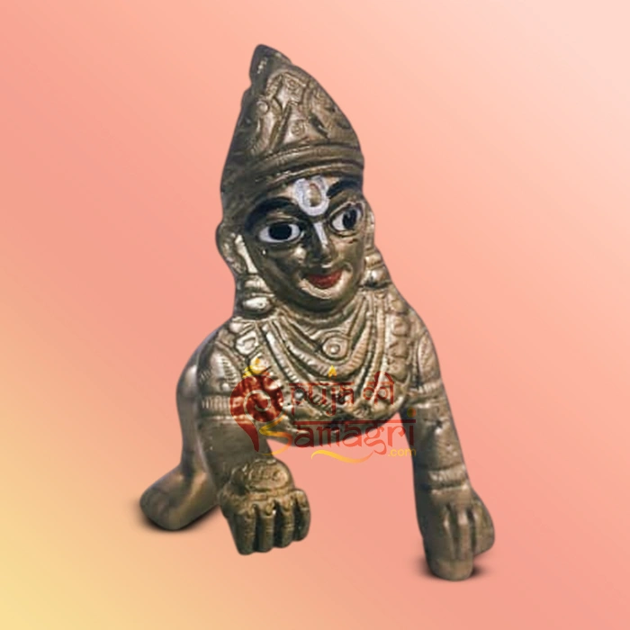 Brass Laddu Gopal Murti with Crown
