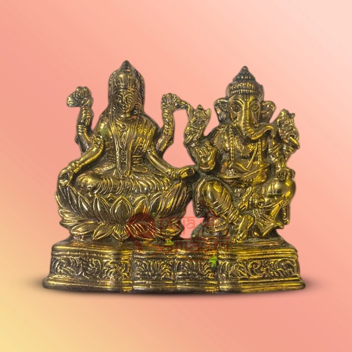 Brass Lakshmi Ganesh Idol on Lotus