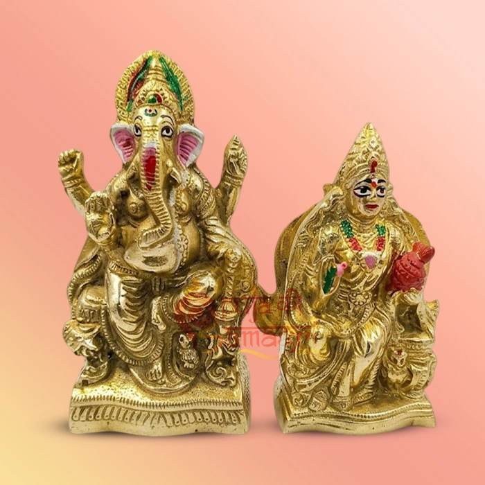 Brass Idol Set of Ganesha and Lakshmi