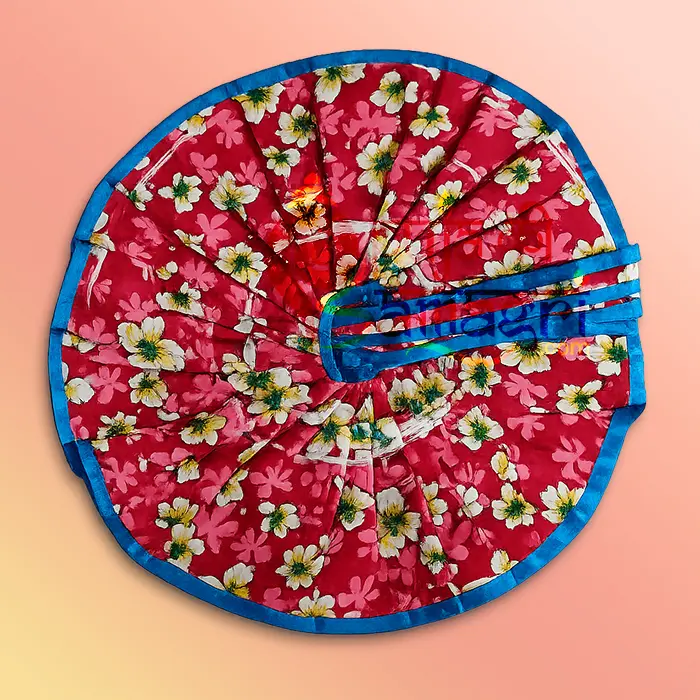 Red Cotton Flower Printed Gopal Vastra - Image 1