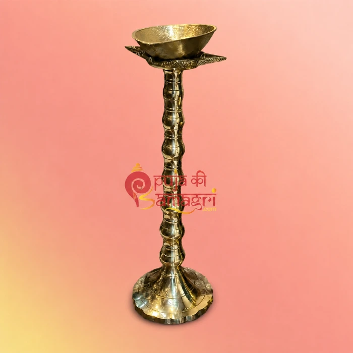 Large Brass Pradip Stand Set With Diya